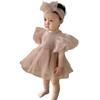 Baby One Piece Half Birthday Shrine Visit Dress Girls Ceremony Dress Tulle Hair Band Baby Wedding 1 Year Old 100 Days [germeyshop] (Pink, 80cm)