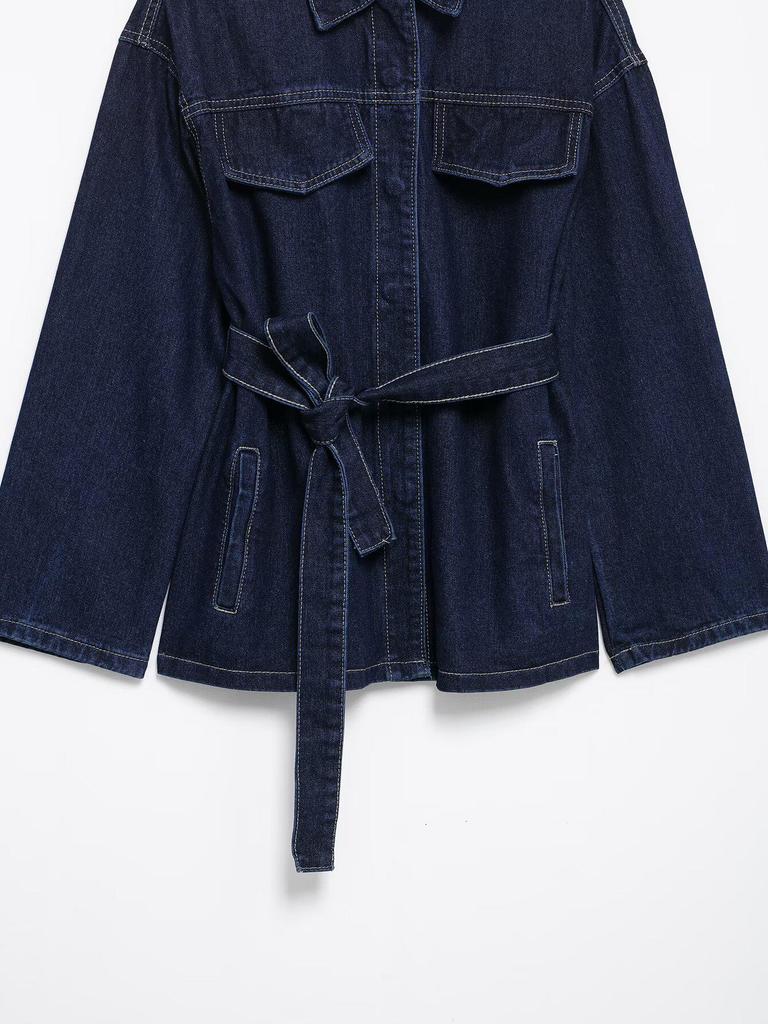 Весна 2025 Женский Ретро Джинсовый Жакет и Повседневные Брюки Комплект с Отложным Воротником