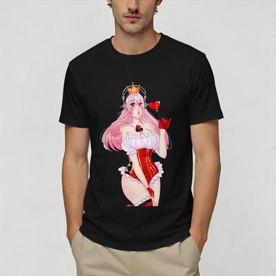 Хлопковая футболка Super Sonico для унисекс, летние классические футболки, с круглым вырезом, повседневные футболки, одежда с оверсайз принтом