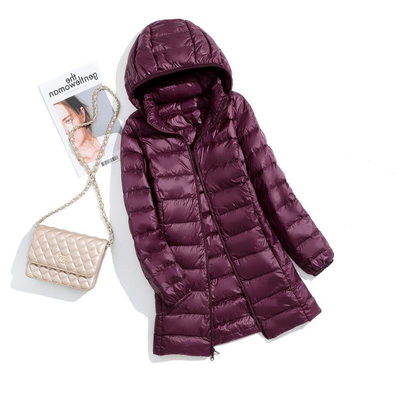 FASHION  Light Down Jacket Women's Medium  Long Fattened Plus Size Removable Cap Lightweight Ultra-thin Jacket Tide Clothes