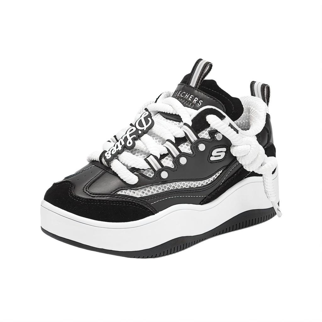 Skechers Уличная обувь Кеды Ретро Повседневные Универсальные Толстая подошва Удобные Износостойкие Легкие Увеличивающие рост Низкие Кеды 185320-BKW
