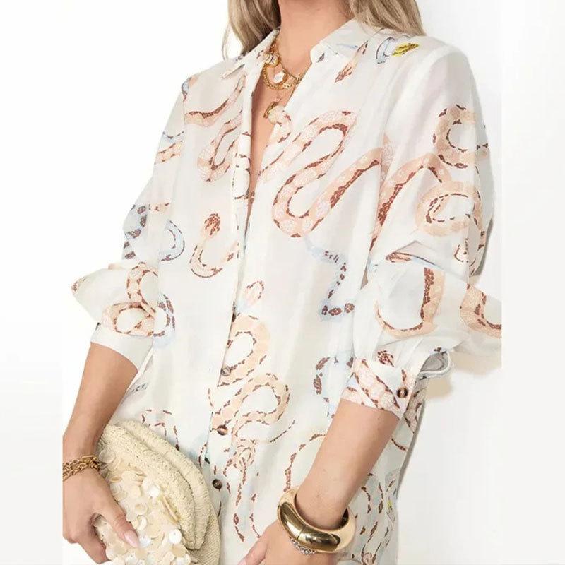 Женская летняя рубашка с длинными рукавами, однобортная открытая юбка, комплект из двух предметов