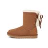 Classic Double Bow Short Warm Durable Double Bow Fleece Snow Boots Women Boots Chestnut 1127131-CHE