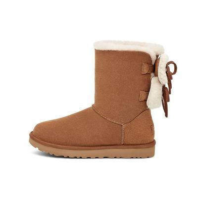 Классические короткие теплые прочные флисовые зимние ботинки с двойным бантом женские ботинки каштановые 1127131-CHE