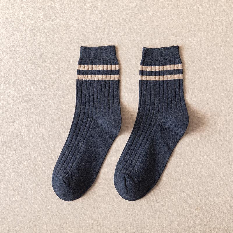 Men's Spring and Autumn Mid-length Socks, Classic Two-bar Sweat-absorbing and Breathable Sports Stockings, Versatile Cotton Socks