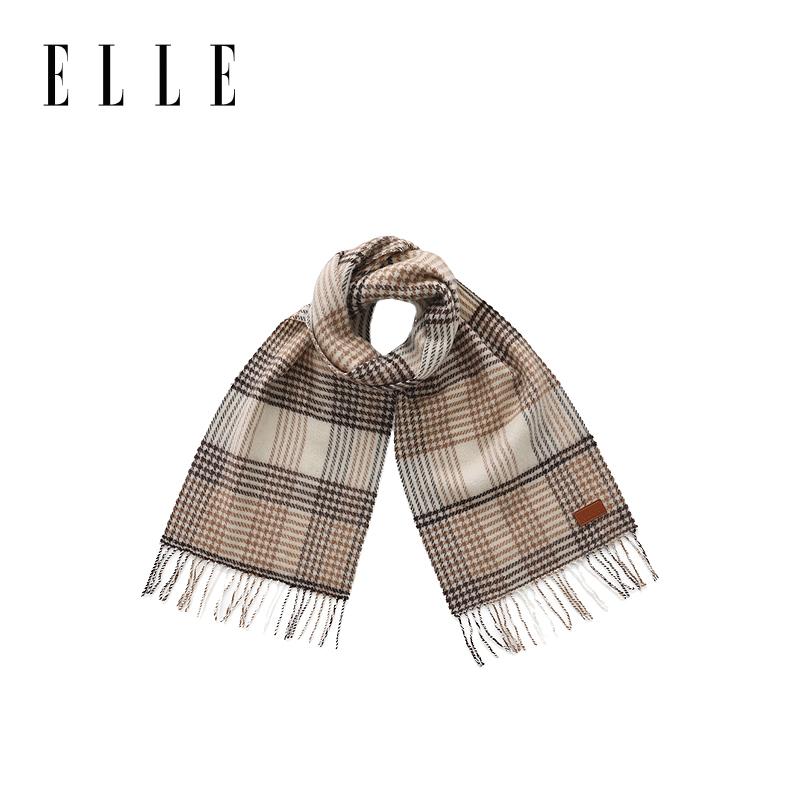 ELLE Wool Thousand Bird Grid Scarf Women's Autumn and Winter Classic Grid Pattern Retro Outdoor Warm Thick Shawl