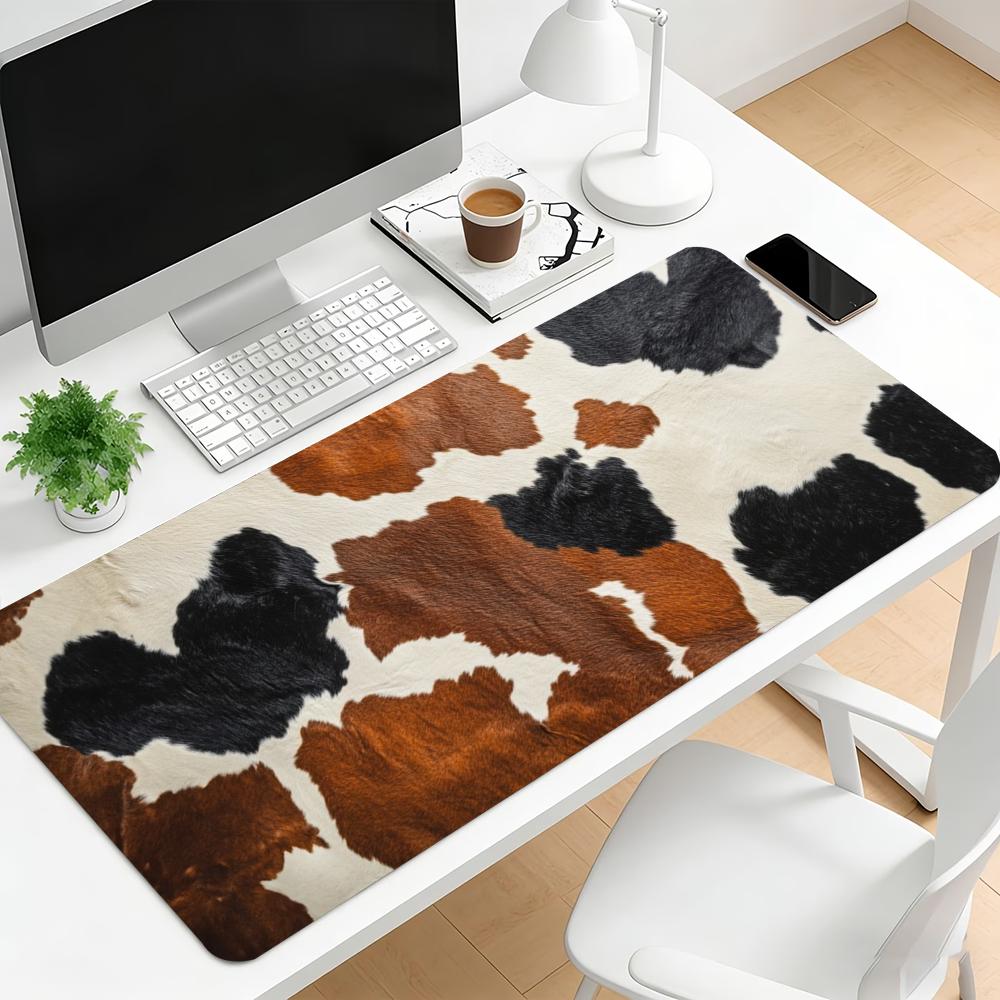 Oversized Gaming Desk Mat Vintage Cow Spot Print Non Slip Rubber Lock Edge Pad For Laptop Office Desktop Item