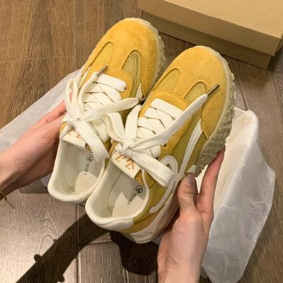 Новые женские желтые туфли на платформе, летние сетчатые дышащие повседневные спортивные сетчатые туфли