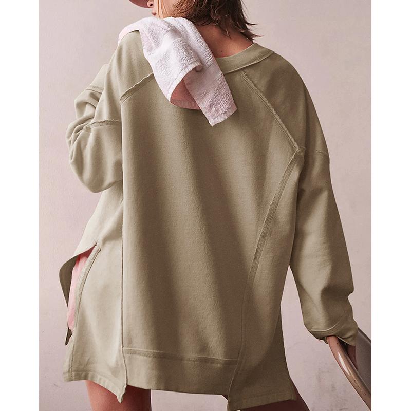 Oversized 100% Cotton Women Sweatshirts Long Sleeve Patchwork Open Side Streetwear Harajuku Pullovers Autumn Clothes For Women