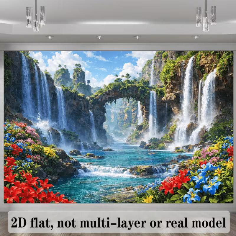 2D Exotic Waterfall Backdrop Tropical Forest River Nature Photo Booth Banner