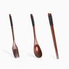 Korean Wooden Tableware Fork Spoon Chopsticks 3Pcs/Set Solid Wood Long Handle Spoon Chopsticks Portable Tableware