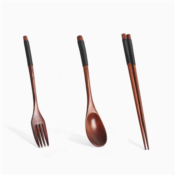 Korean Wooden Tableware Fork Spoon Chopsticks 3Pcs/Set Solid Wood Long Handle Spoon Chopsticks Portable Tableware
