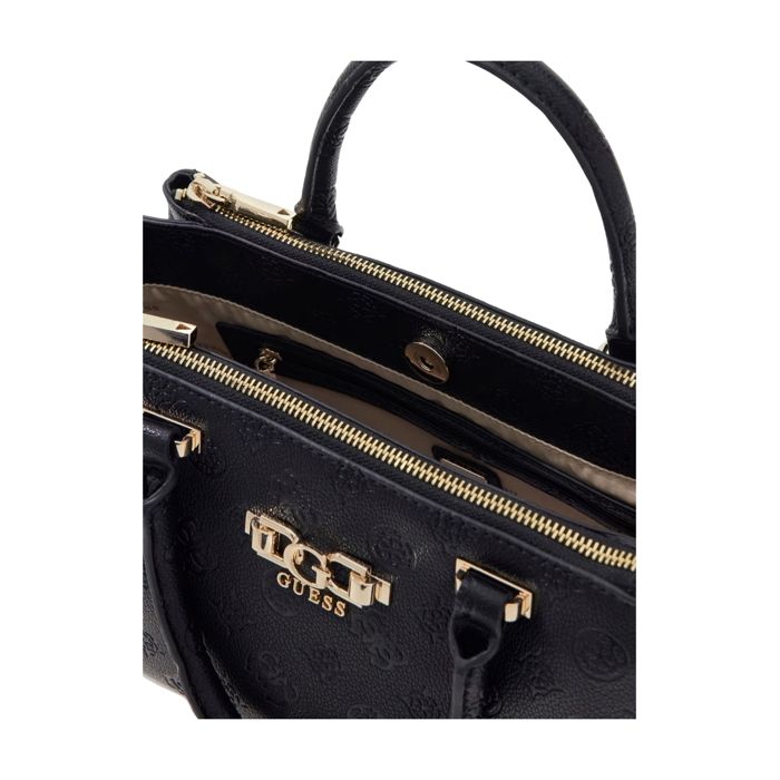 GUESS Sac à main noir pour femme - Anise Triple Compartment Satchel Black Logo 336883