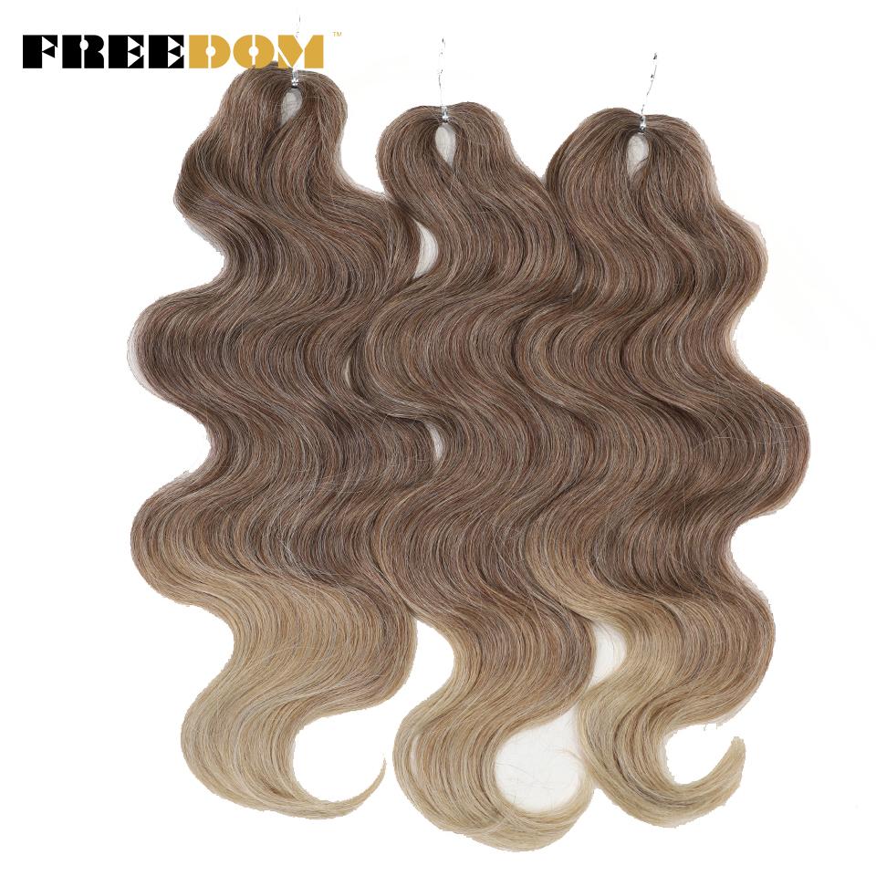 FREEDOM Синтетические Косы Крючком Body Wave 24 Дюйма 3 Пучка Косы для Плетения Искусственные Волосы Волнистые Омбре Коричнево-Блонд Вплетаемые Наращивания Волос