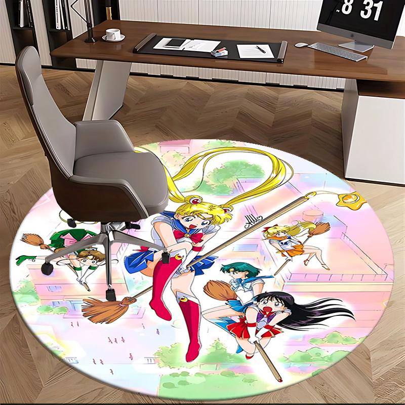 1pc Sailor Moon Anime Round Carpet Office Chair Mat, NonSlip Rug for Home Decor, Seasonal Gift, Suitable for Office, Living Room