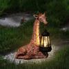 Garden Giraffe Statue Resin Figurine with Solar Lantern Decorative Collecting Yard Ornament for