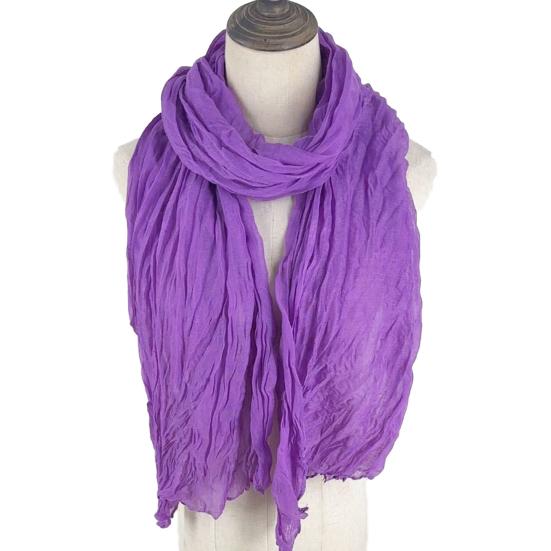 Women Scarf Shawl Solid Color Soft Warm Pleated Scarf UV Protection Casual Cotton Linen Shawl Fashion Accessory