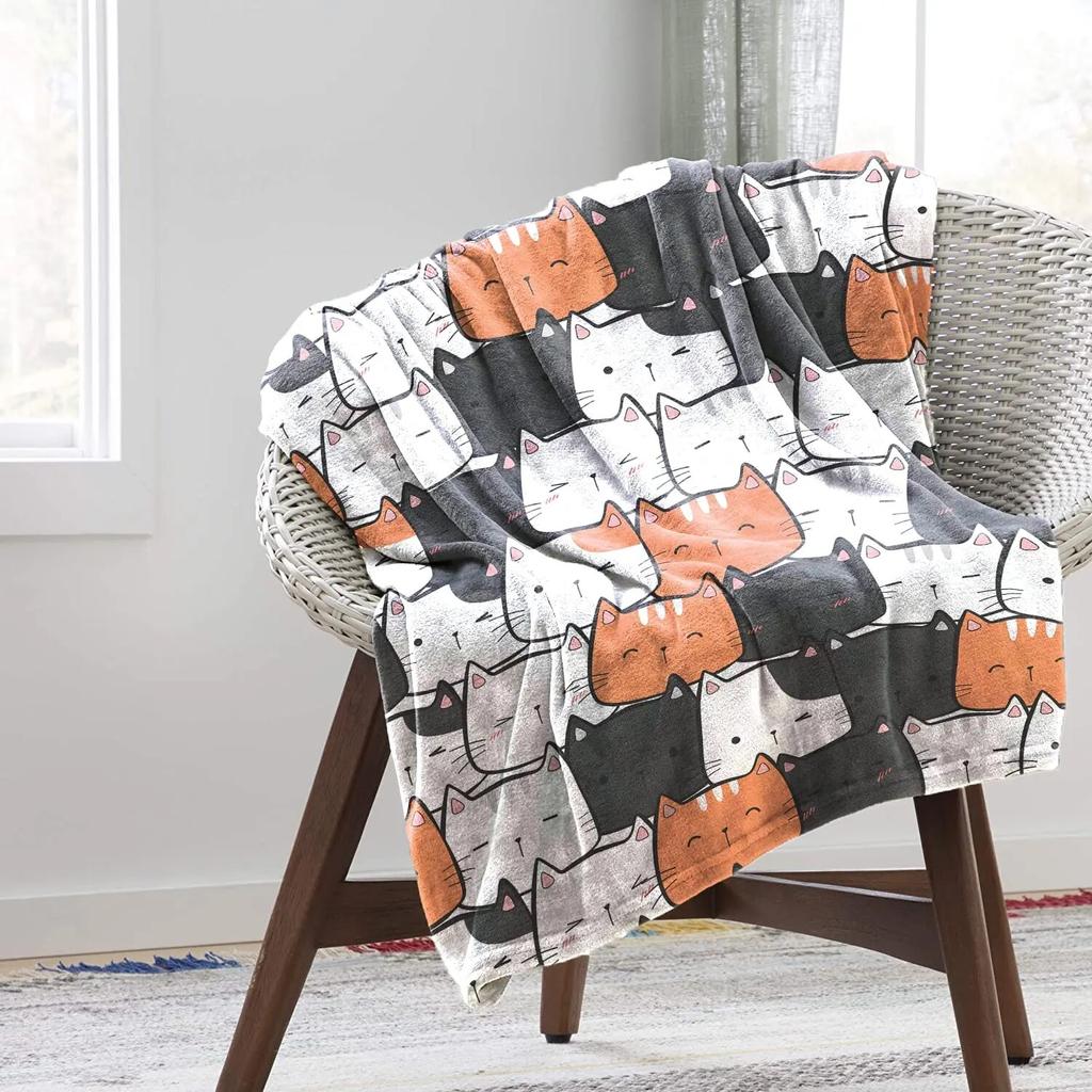 Cute Cat Kawaii Animal Design Flannel Throw Blanket Lightweight Warm Cozy Gifts for Kid and Adults Gift Suitable Couch Bed Chair
