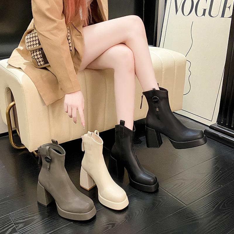 9 см и высокий толстый каблук короткие женские новые зимние хлопковые ботинки Martin показывают высоту и тонкость кожаные ботинки маленький размер 34