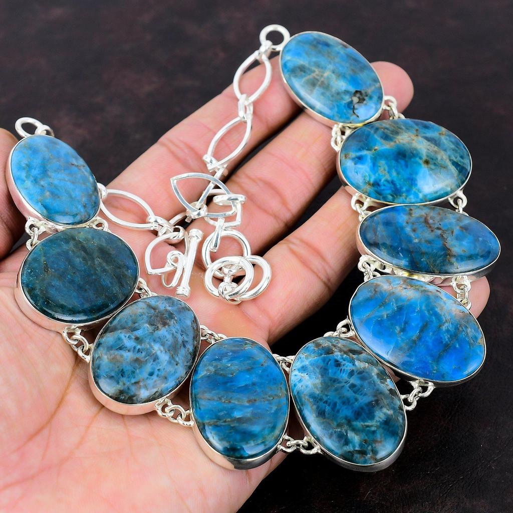 Ожерелье с неоновым апатитом, ожерелье из натурального драгоценного камня, ожерелье из стерлингового серебра 925 пробы, регулируемое ожерелье-цепочка, ювелирные изделия ручной работы, подарок на юбилей