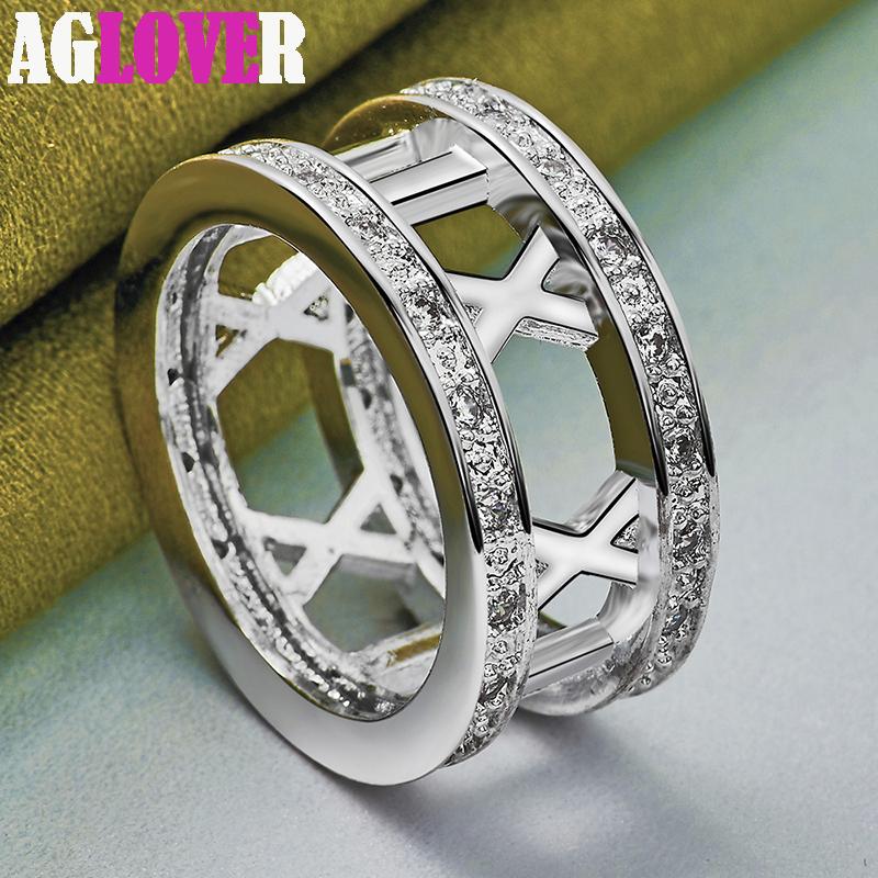 925 Sterling Silver AAA Zircon Roman Numerals Ring Charm Jewelry