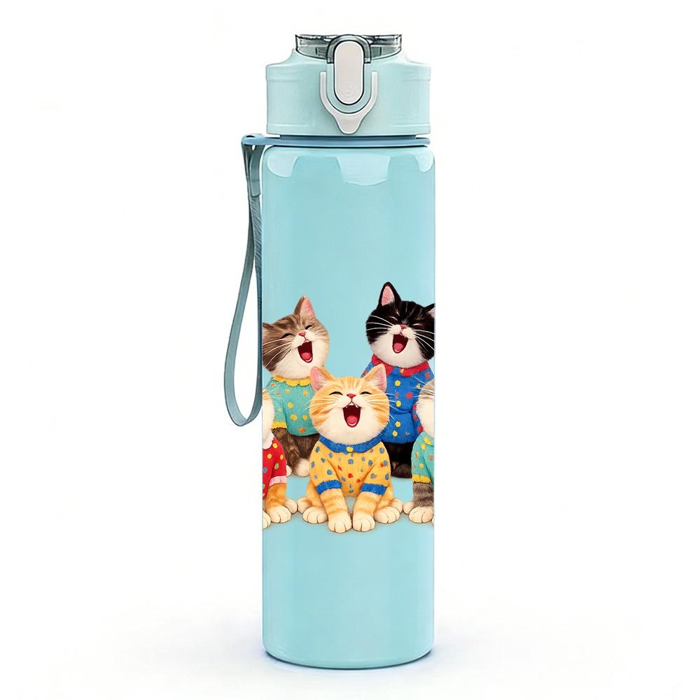 1PC Cartoon Kid Animal Friend Group Print 750ml Color Plastic Sports Water Bottle Leakproof Flip Straw Lid Suitable for Sports Office Home Use