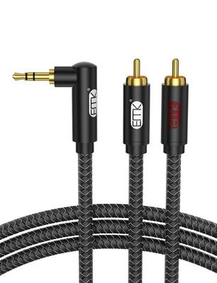EMK Стерео аудиокабель 3,5 мм штекер - 2 RCA штекера, угловой 90° адаптер, совместимый со смартфоном, MP3, планшетом, динамиком, – черный (3M)