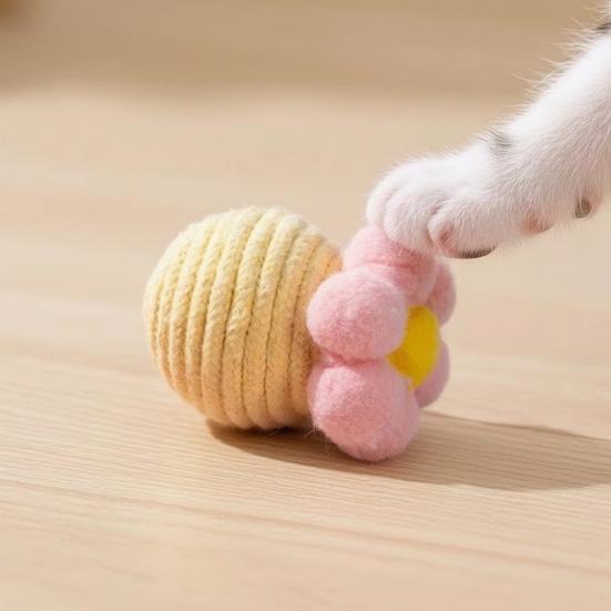 6 шт. Цветные шарики-игрушки для кошек Милый цветок-шарик для кошки с колокольчиком Игрушка-грызунок для котят Звенящий шарик для кусания и катания Развлечения для кошек в помещении