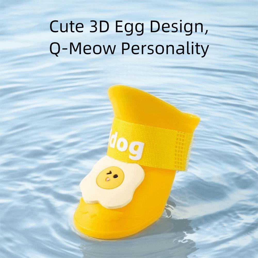 4Pcs/Set Silicone Pet Rain Boot Anti Slip Sole Wear Resistance Puppy Shoes Cartoon Waterproof Pet Paw Protector Rainy Weather
