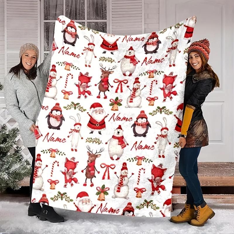 1pc Christmas Exclusive, Creative Personalized Text Custom Santa Claus Print Flannel Blanket, Custom Gift; Multi-purpose, Suitable for Outdoor Beach C