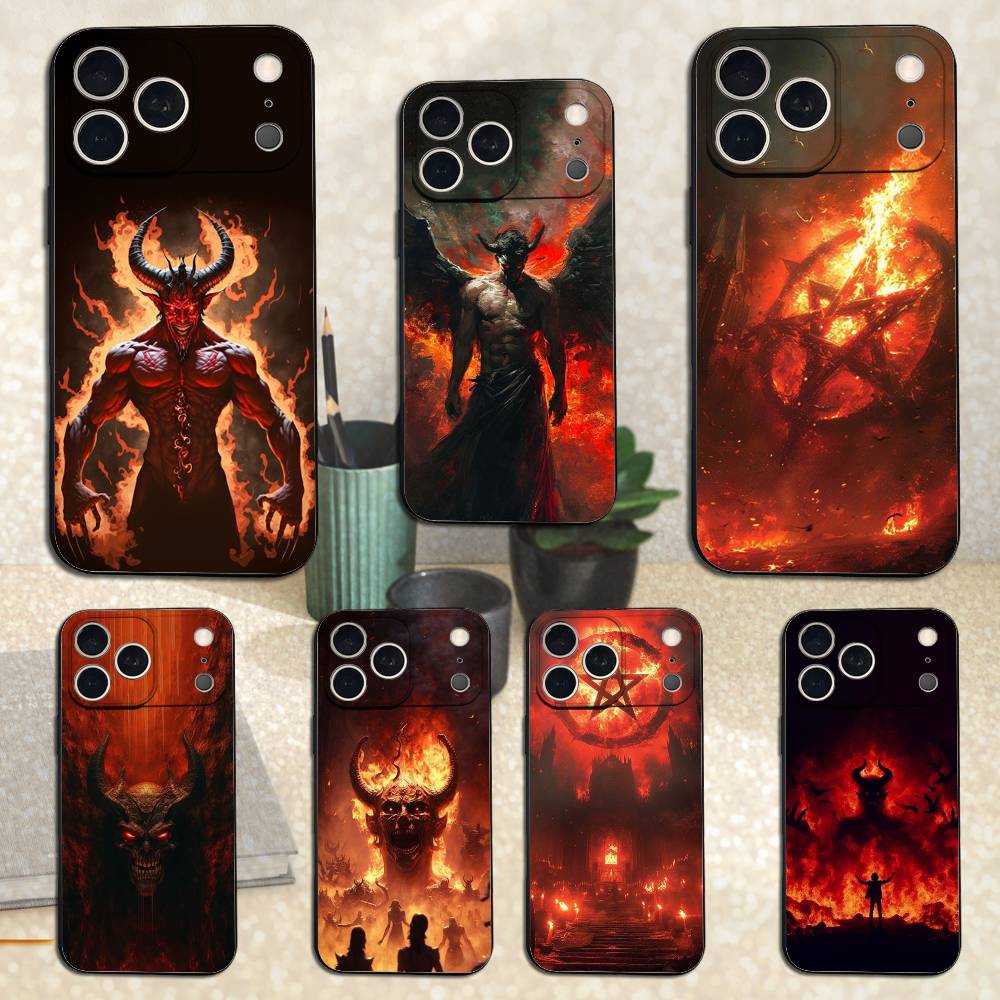 Чехол Dark Art D-Devil S-Satan для iPhone 15,17,16,12,14,13,11,Plus,Pro Max,XS,X,Mini,8,7,XR,SE,Мягкий силикон, Черный