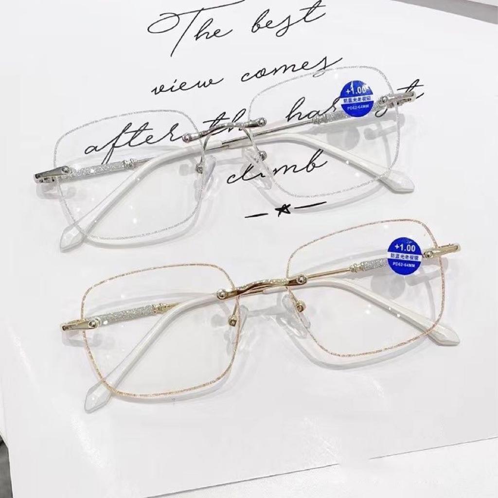 Starry Glitter Rimless Reading Glasses PC Frame Anti Blue Light Square Design for Elderly