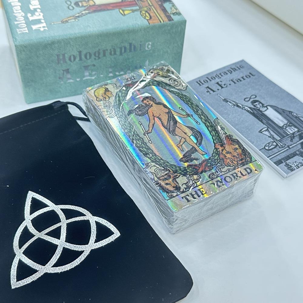 12*7 см голографическая АЭ. Колода Таро в жесткой выдвижной подарочной коробке, 78 карт Таро с путеводителем и мешочком на шнурке