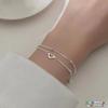 Серебряный двухслойный браслет-цепочка с подвеской-сердечком и мелкими бусинами, регулируемая длина, женский ювелирный аксессуар