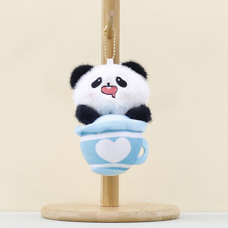 Short Plush Animal Keychain Teacup Shaped Soft Stuffed Toy For Kids Room Decor Gift