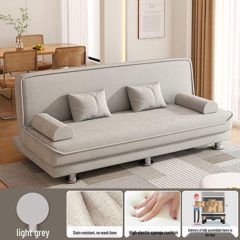 Convertible Multi-Functional Fabric Sofa Bed for Double or Triple Seating in Small Living Rooms