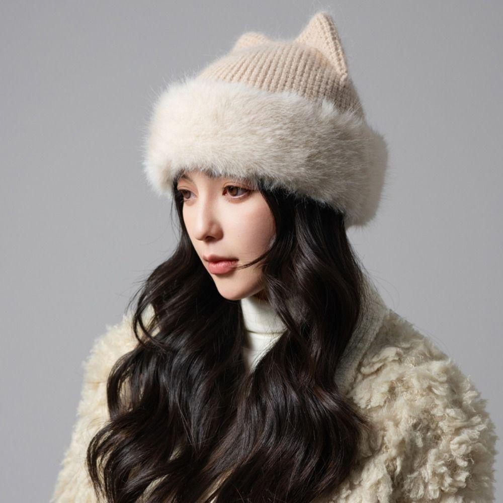 Plush Cat Ear Beanie Warm Pullover Hat Casual Knitted Winter Cap Winter Wear