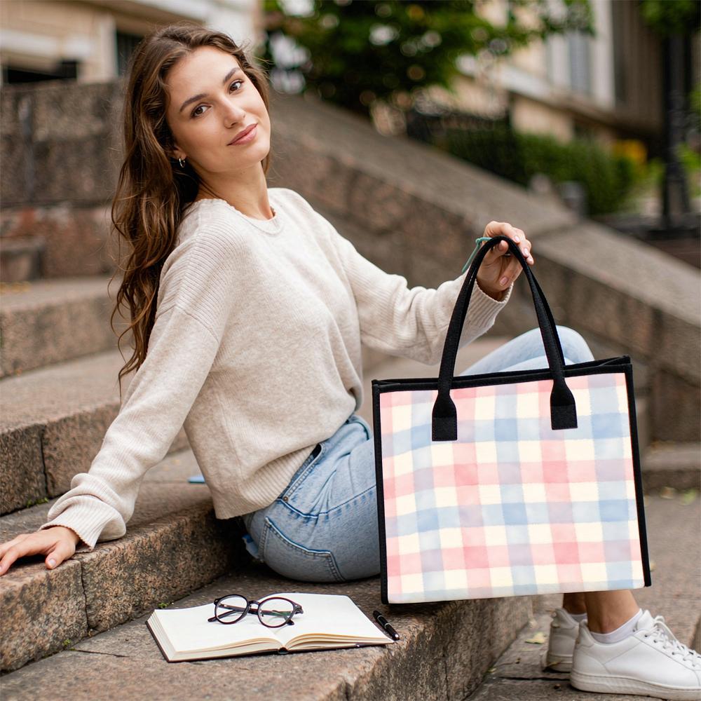 Pastel Plaid Casual Tote Bag Fashion Daily Portable Shoulder Bag