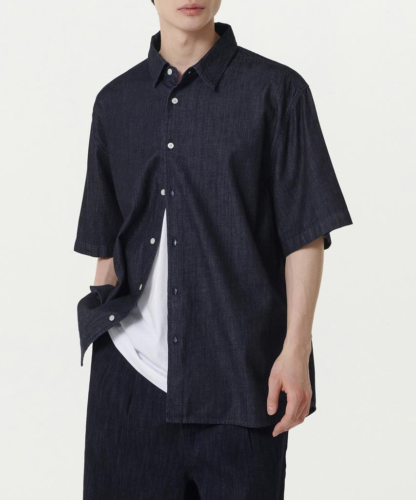 MUSINSA STANDARD Relaxed Short Sleeve Denim Shirt [Deep Indigo]