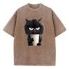T Shirt Vintage Coffee Cat Washed  Cotton TShirt Graphic Tee Casual Streetwear Spring Summer