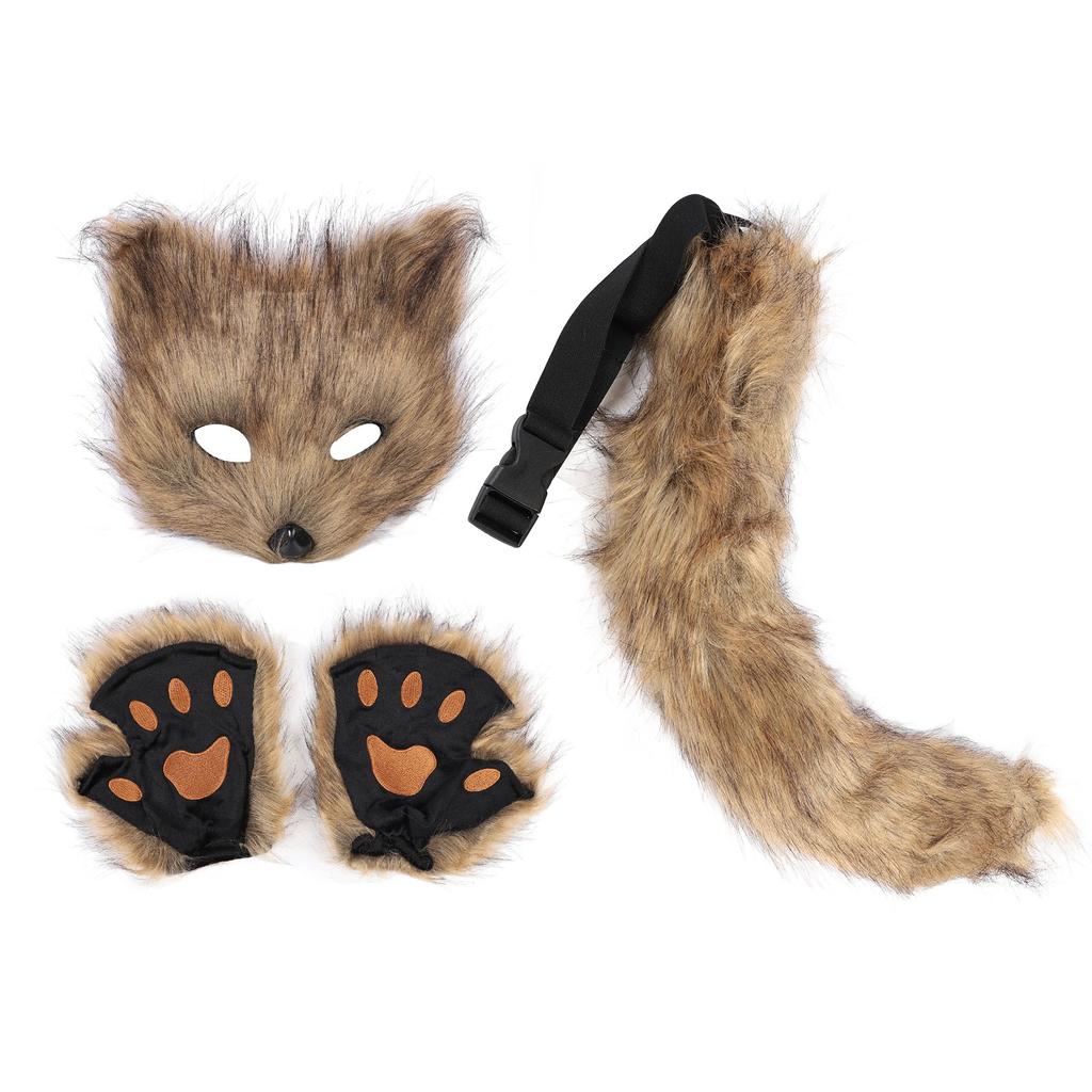 Лисий чехол для лица перчатки хвосты комплект пушистый плюш искусственный мех мягкий приятный для кожи костюм аксессуары животное