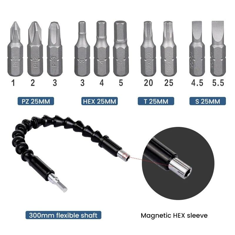 Bosch Professional Screwdriver Bit Flexible Shaft 11Pcs Kit 200mm 300mm Screwdriver Bits Flexible Shaft Kit 360°Omni-direction 11Pcs Kit