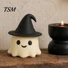 Compact Tabletop Displays for Entrances Halloween Ghost Ornament, with Wizard Hat, 3D Printed Cute Figurines, Figurines Hat Matte Desktop Statues,