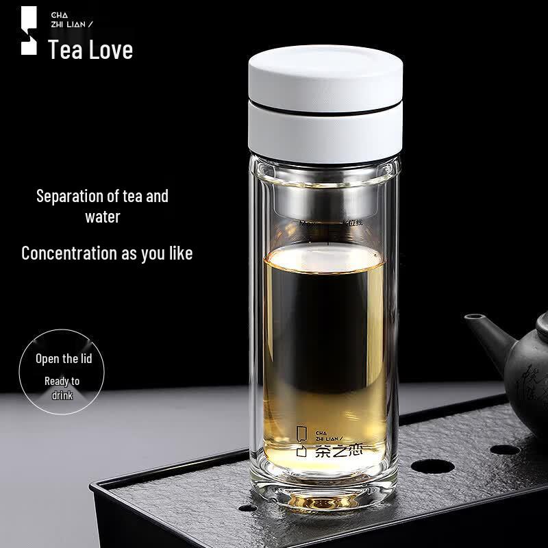 Портативная двухслойная стеклянная бутылка-заварник для чая Tea Love
