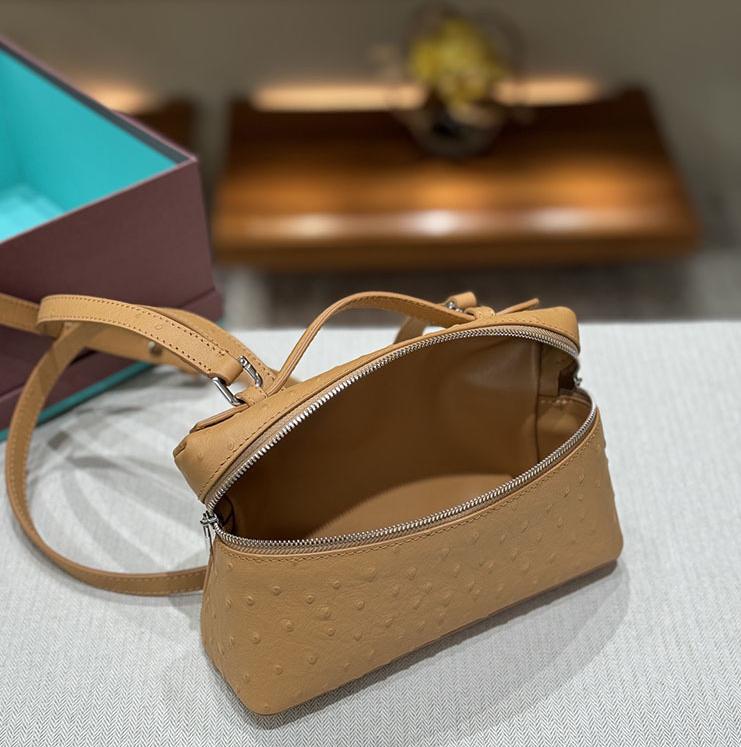 Second Generation L19L27 Lunch Box Bag Ostrich Pattern Top Layer Cowhide Handbag For Women's Fashion Single Shoulder Crossbody Makeup Bag