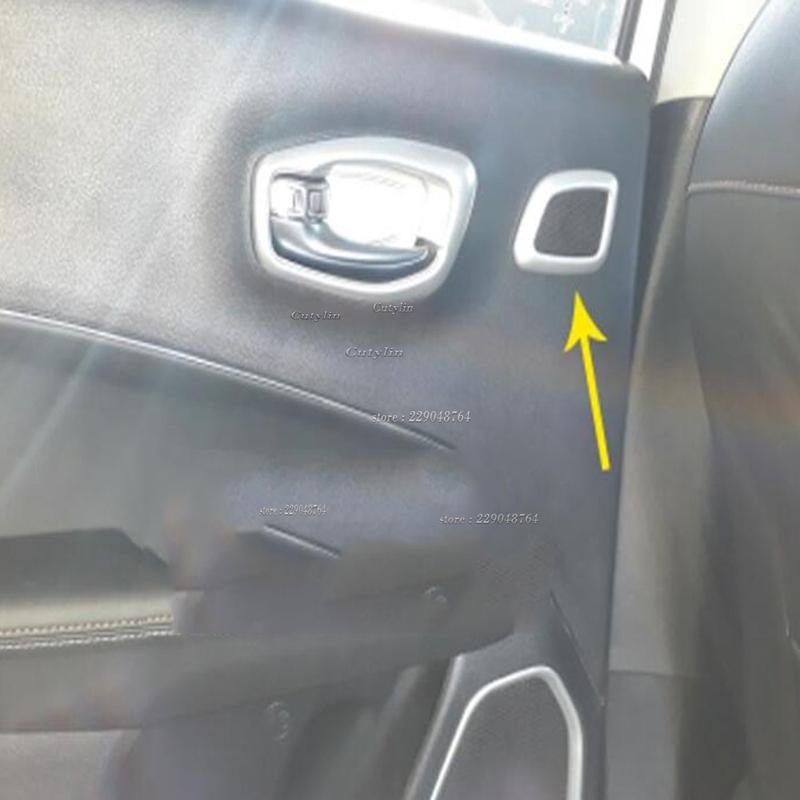 For Jeep Compass 2017 2018 Carbon Fiber Car Side Door Interior Stereo Speaker Cover Trims Styling Loudspeaker Frame