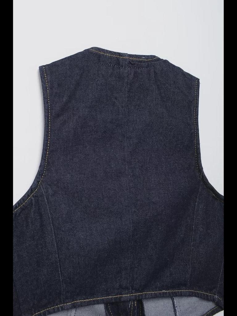 European & American Style Women's Slim Denim Vest and Wide-Leg Pants Set