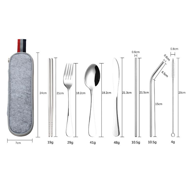 Travel Dinnerware Set Portable Cutlery Camping Dinner Sets Stainless Steel Tableware Rainbow With Straw Kit Brush Chopstick Bag