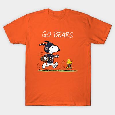 Азиатский размер Мужская черная футболка с принтом Go Bears – Snoopy &Amp; Хлопковая футболка с термотрансферным принтом Woodstock Football без вырезки