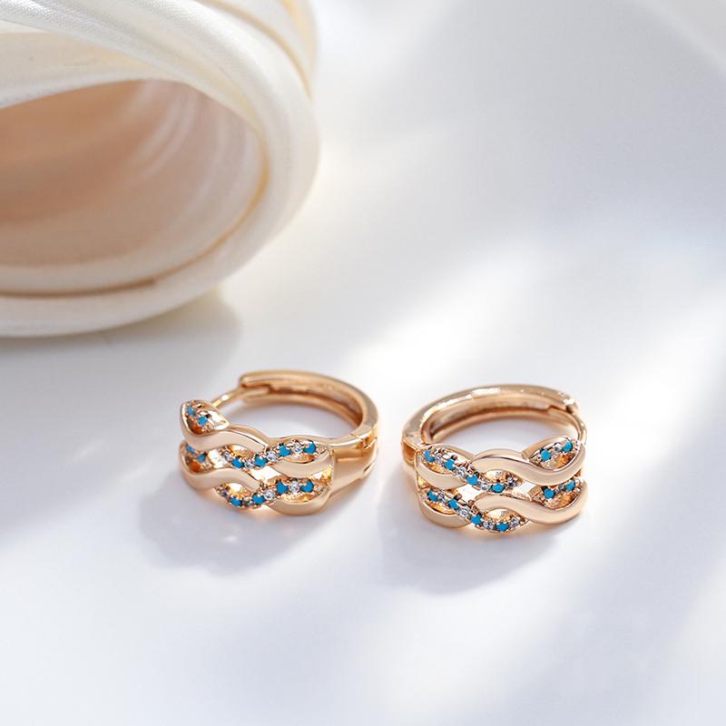 Глянцевые серьги-кольца с двойным пересечением бирюзового циркона, женские повседневные украшения, аксессуары для вечеринок и девочек
